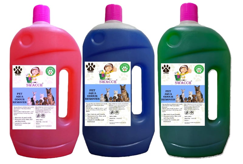 swacch Pet Aqua Odour Remover Liquid I Pet Safe Deodorizer for Home & Pet Areas I 1 Litre Combo Pack of 3 Rose, Lavender & Mogra - Image 1