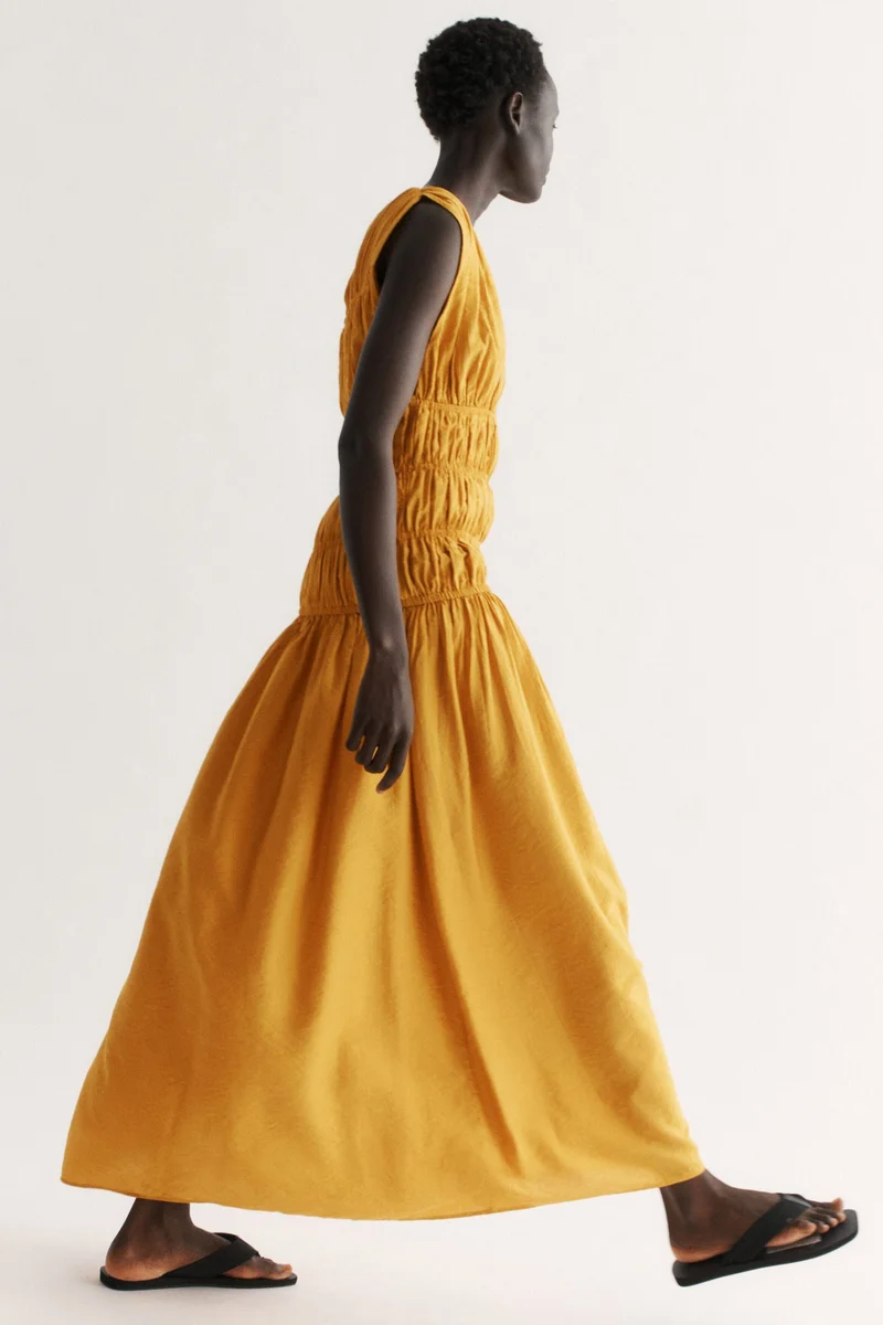 Smocked viscose-blend dress