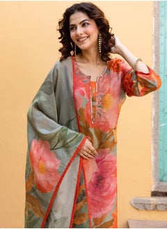 ISHIN Festive Women Multicolour Rayon Kurta Set with Embroidered pattern Tunic and Palazzo features a Round neckline and Three-Fourth Sleeve secured with Elastic closure and styled in Straight Fit ideal for Festive moments — designed to make heads turn.  - Image 3