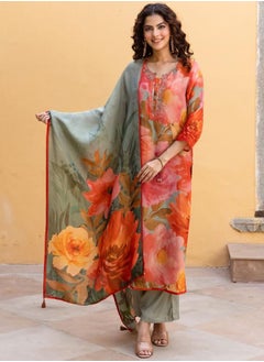 ISHIN Festive Women Multicolour Rayon Kurta Set with Embroidered pattern Tunic and Palazzo features a Round neckline and Three-Fourth Sleeve secured with Elastic closure and styled in Straight Fit ideal for Festive moments — designed to make heads turn.  - Image 2