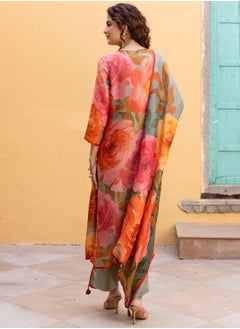 ISHIN Festive Women Multicolour Rayon Kurta Set with Embroidered pattern Tunic and Palazzo features a Round neckline and Three-Fourth Sleeve secured with Elastic closure and styled in Straight Fit ideal for Festive moments — designed to make heads turn.  - Image 5