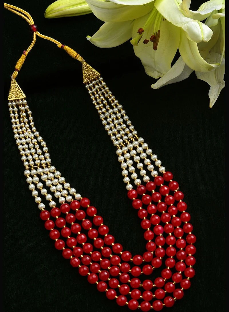 SOHI Gold Plated Designer Stone Beaded Necklace and Earrings Set