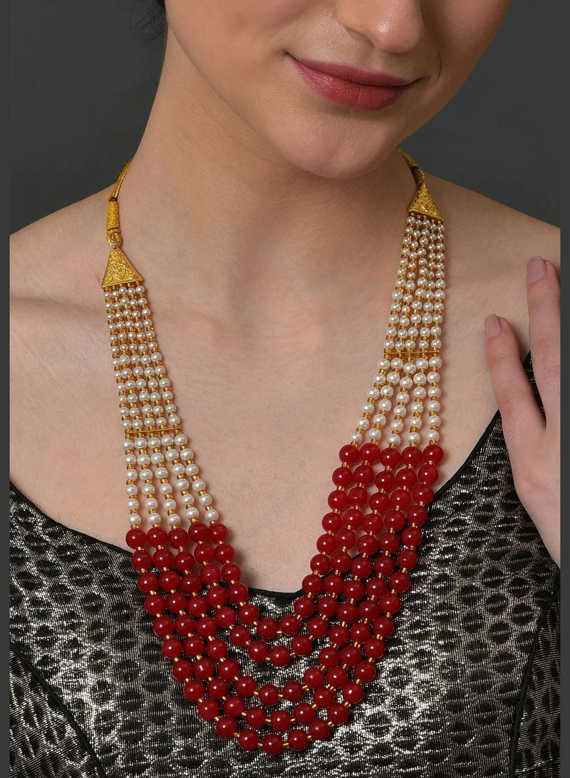 SOHI Gold Plated Designer Stone Beaded Necklace and Earrings Set