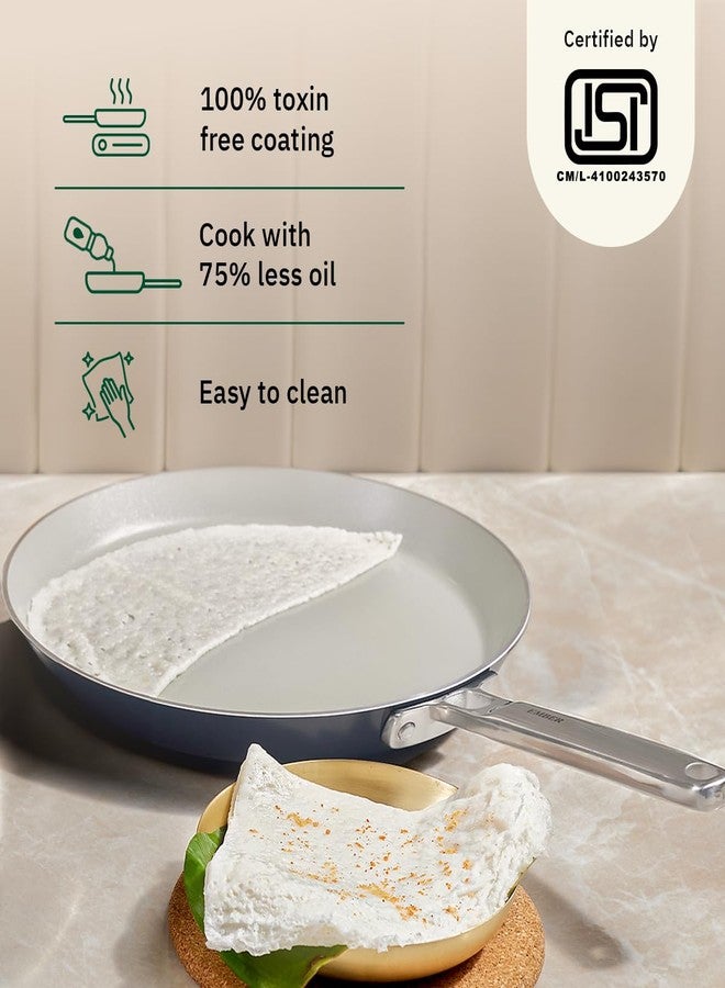 Ember Cookware مقلاة إمبر أرسيللا سيراميك غير لاصقة 28 سم | أواني طهي غير لاصقة للطهي بالحث | مقلاة غير سامة للروتي والشاباتي | معتمدة من ISI | مقلاة طهي سيراميك | مقبض فولاذي | ضمان 5 سنوات | أزرق - Image 2