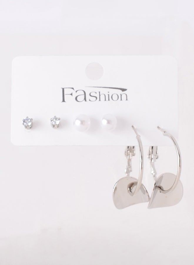 Akher el Ankoud Earring set of 3 pairs in different styles (round and white) 