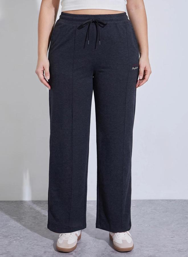 Styli Plus Size Charcoal Pintuck Details Wide Leg Pants - Image 1