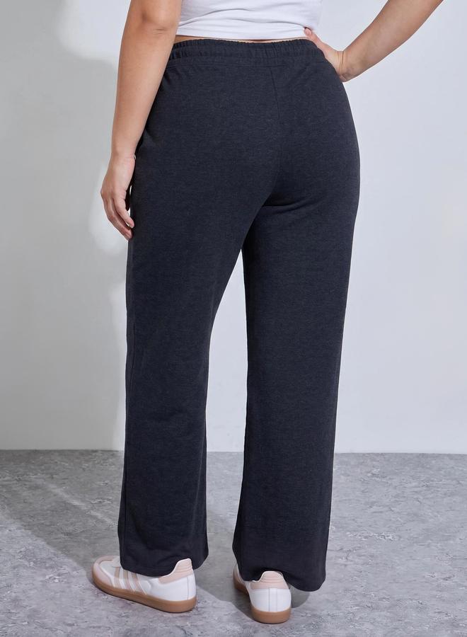Styli Plus Size Charcoal Pintuck Details Wide Leg Pants - Image 5