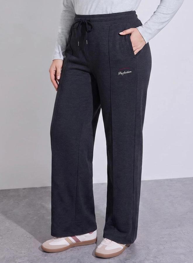 Styli Plus Size Charcoal Pintuck Details Wide Leg Pants - Image 3