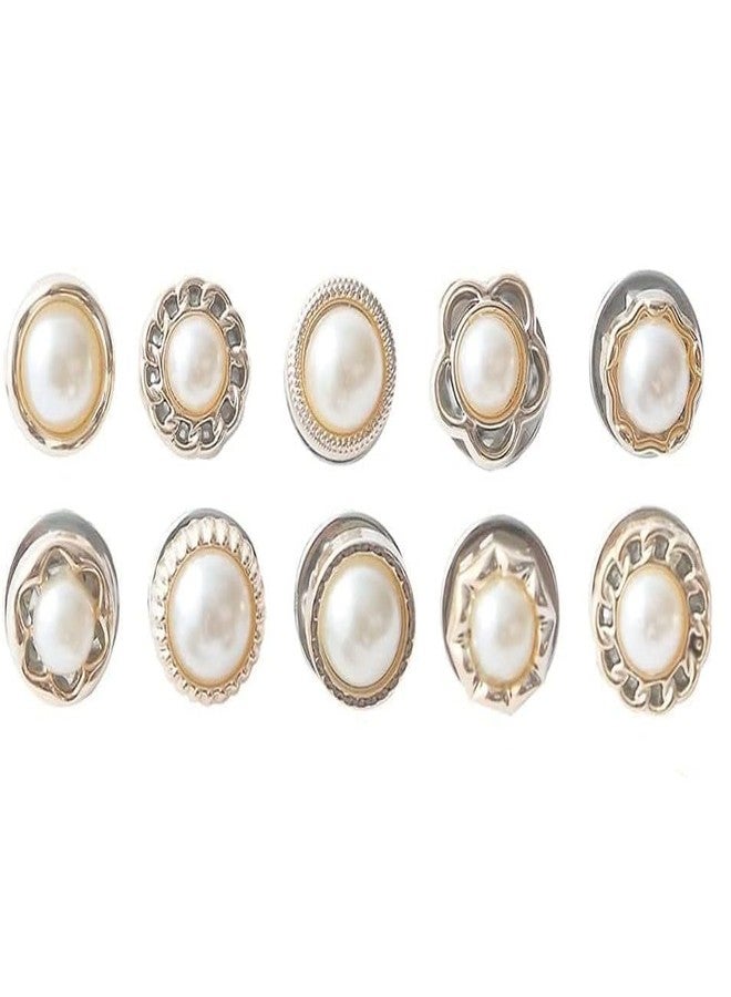 GLNRM Brooch Pins for Women Cover Up Button Pins Instant Button Jeans Button Pins Women Shirt Safety Brooch Enamel Pins Modesty Pins (Pearl Button 10 Pcs) - Image 1