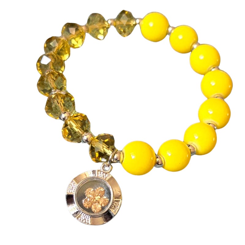 Yellow Birthstone Bracelet Glass Beaded Charm Bracelets For Women Birthday Christmas Jewelry Gift Topaz 1 pc