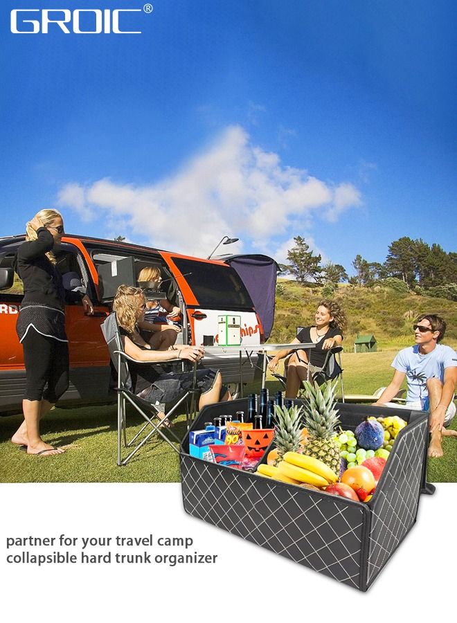 GROIC Foldable Car Trunk Organizer with Lid,Leather Car Trunk Storage Box,Car Trunk Storage Organizer Bin,Storage Organizer for Camping Picnic Home Garage  - Image 5
