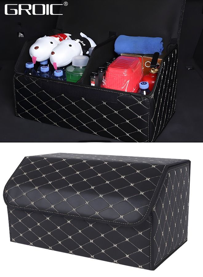 GROIC Foldable Car Trunk Organizer with Lid,Leather Car Trunk Storage Box,Car Trunk Storage Organizer Bin,Storage Organizer for Camping Picnic Home Garage  - Image 1