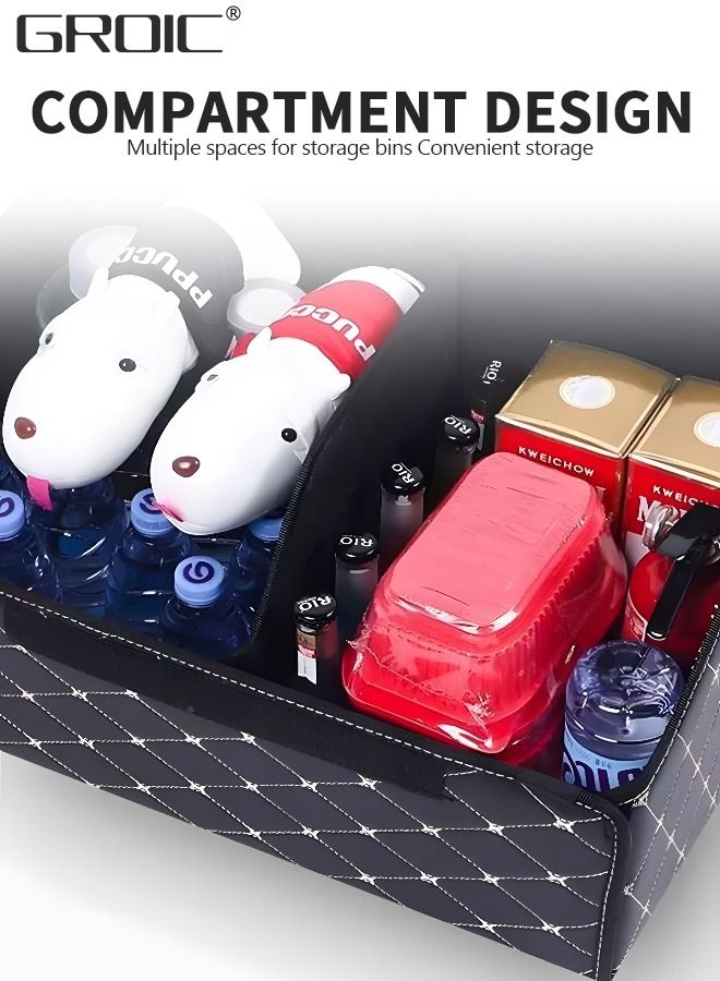 GROIC Foldable Car Trunk Organizer with Lid,Leather Car Trunk Storage Box,Car Trunk Storage Organizer Bin,Storage Organizer for Camping Picnic Home Garage  - Image 2