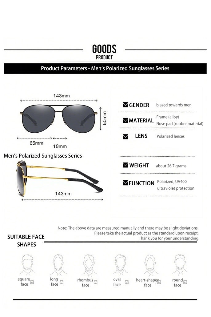نظارات شمسية رجالية طراز الطيار - مستقطبة للحماية من الأشعة فوق البنفسجية، مثالية للقيادة والأنشطة الخارجية - Image 3