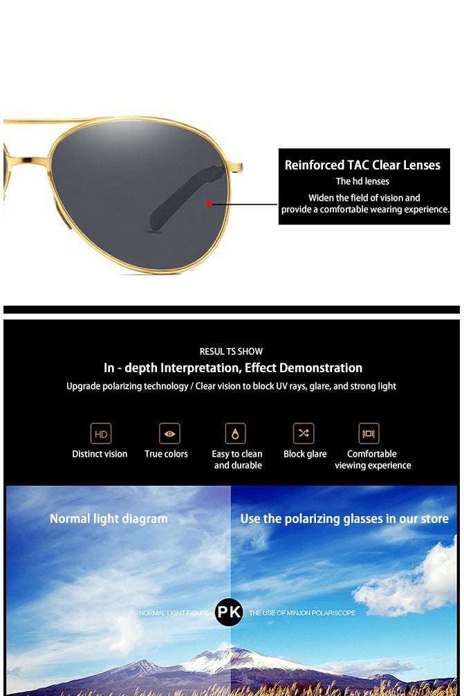 نظارات شمسية رجالية طراز الطيار - مستقطبة للحماية من الأشعة فوق البنفسجية، مثالية للقيادة والأنشطة الخارجية - Image 5