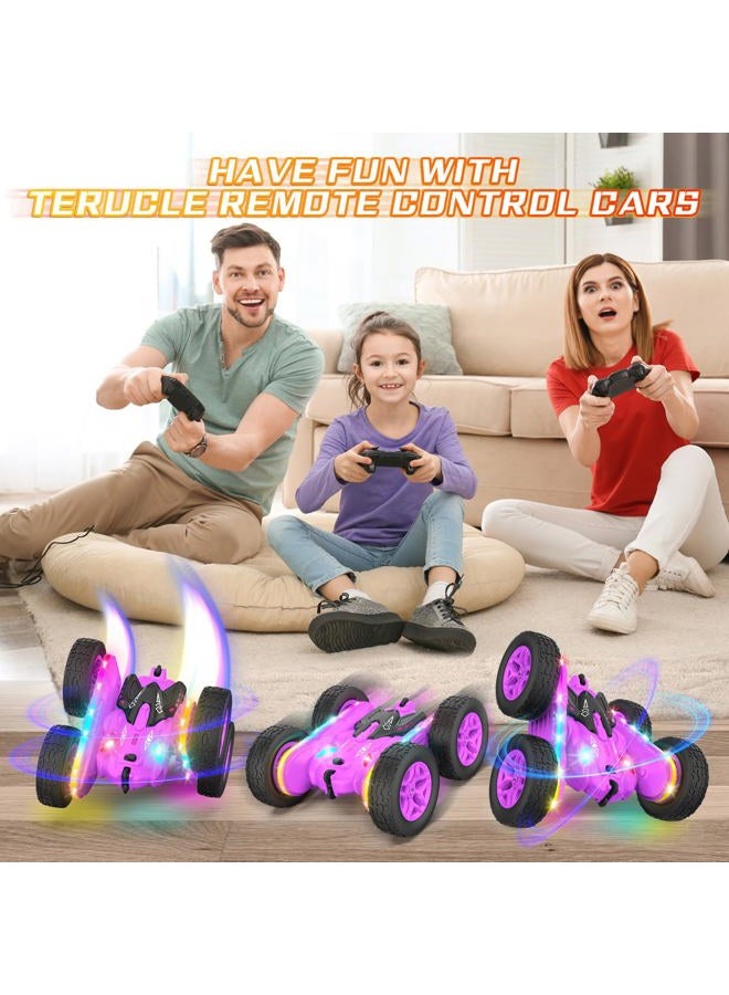 Terucle Remote Control Car, Rc Cars Stunt RC Car Toys New Upgraded Strip Lights and Headlights Girl Toys Double-Sided 360° Rotating 4WD Drift Truck for Boys Girls Birthday Gift (Purple) - Image 5
