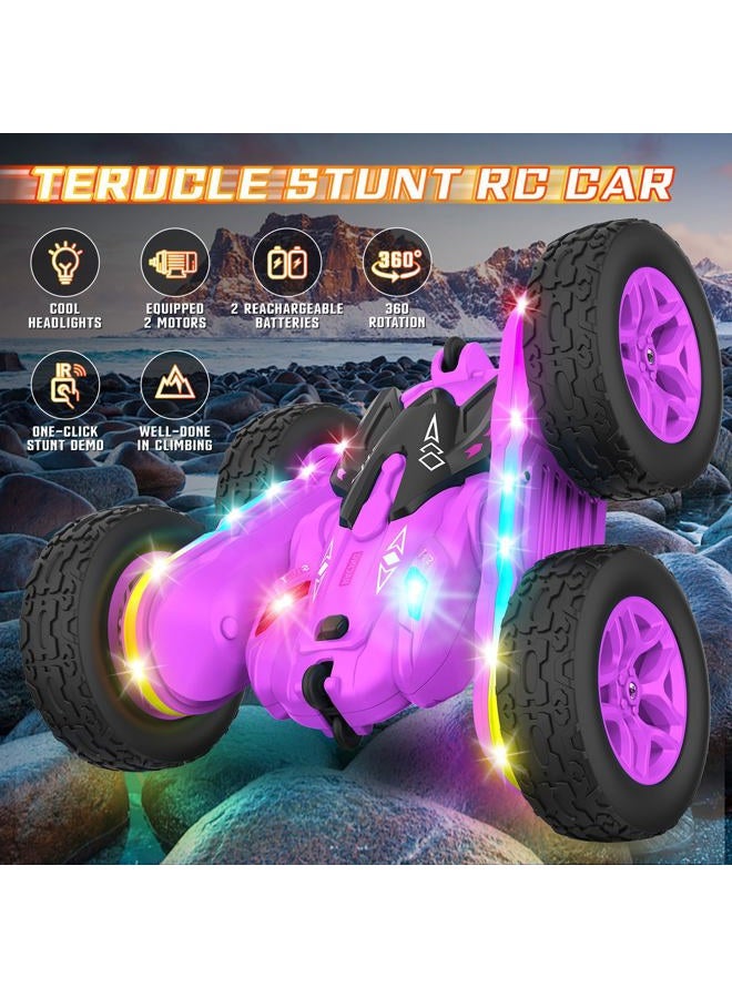 Terucle Remote Control Car, Rc Cars Stunt RC Car Toys New Upgraded Strip Lights and Headlights Girl Toys Double-Sided 360° Rotating 4WD Drift Truck for Boys Girls Birthday Gift (Purple) - Image 3