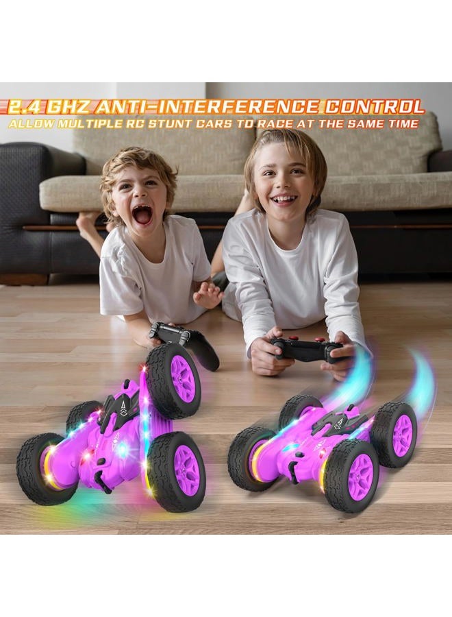 Terucle Remote Control Car, Rc Cars Stunt RC Car Toys New Upgraded Strip Lights and Headlights Girl Toys Double-Sided 360° Rotating 4WD Drift Truck for Boys Girls Birthday Gift (Purple) - Image 2