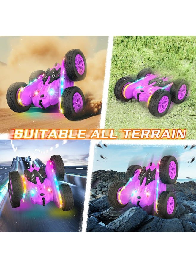 Terucle Remote Control Car, Rc Cars Stunt RC Car Toys New Upgraded Strip Lights and Headlights Girl Toys Double-Sided 360° Rotating 4WD Drift Truck for Boys Girls Birthday Gift (Purple) - Image 4