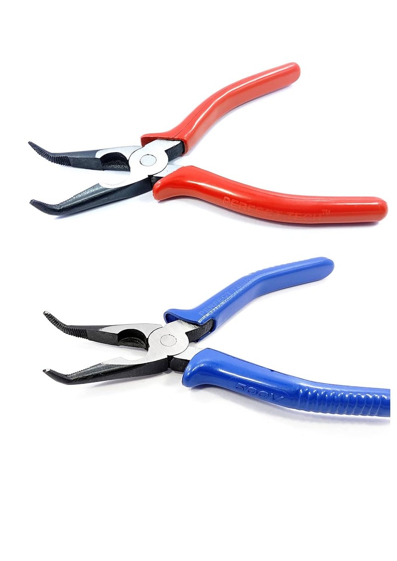 PERFECT TECH Combo 2 Pcs 6" Bend Node Pilier Wrench (Red & Blue) | Long Nose Piliers | Bent Nose Piliers | Electronics Outside | Multipurpose works | Non-Slip Handle | Piliers set tools - Image 3