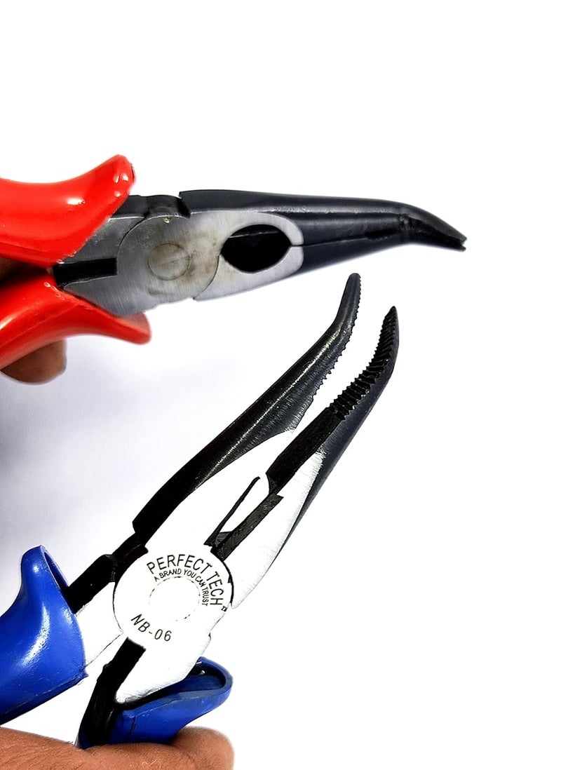 PERFECT TECH Combo 2 Pcs 6" Bend Node Pilier Wrench (Red & Blue) | Long Nose Piliers | Bent Nose Piliers | Electronics Outside | Multipurpose works | Non-Slip Handle | Piliers set tools - Image 2