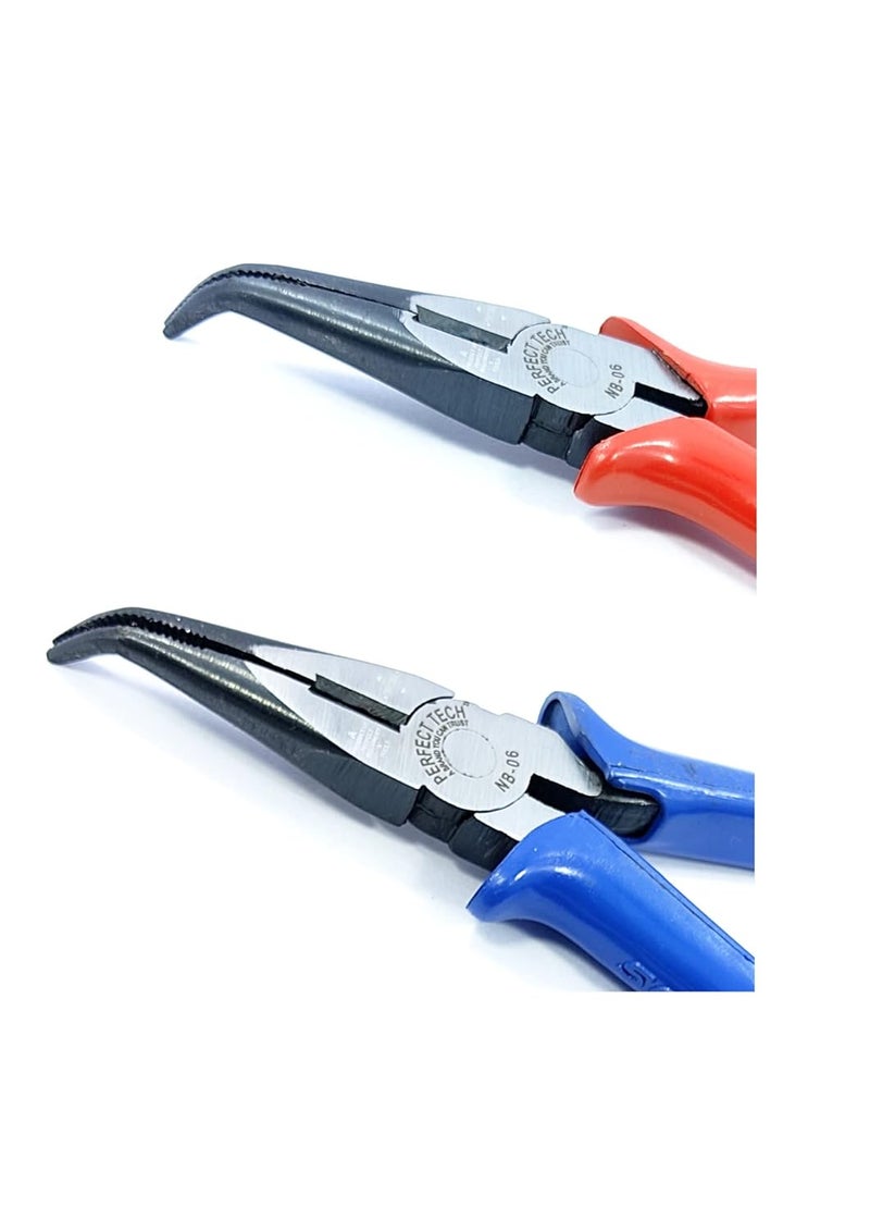 PERFECT TECH Combo 2 Pcs 6" Bend Node Pilier Wrench (Red & Blue) | Long Nose Piliers | Bent Nose Piliers | Electronics Outside | Multipurpose works | Non-Slip Handle | Piliers set tools - Image 1