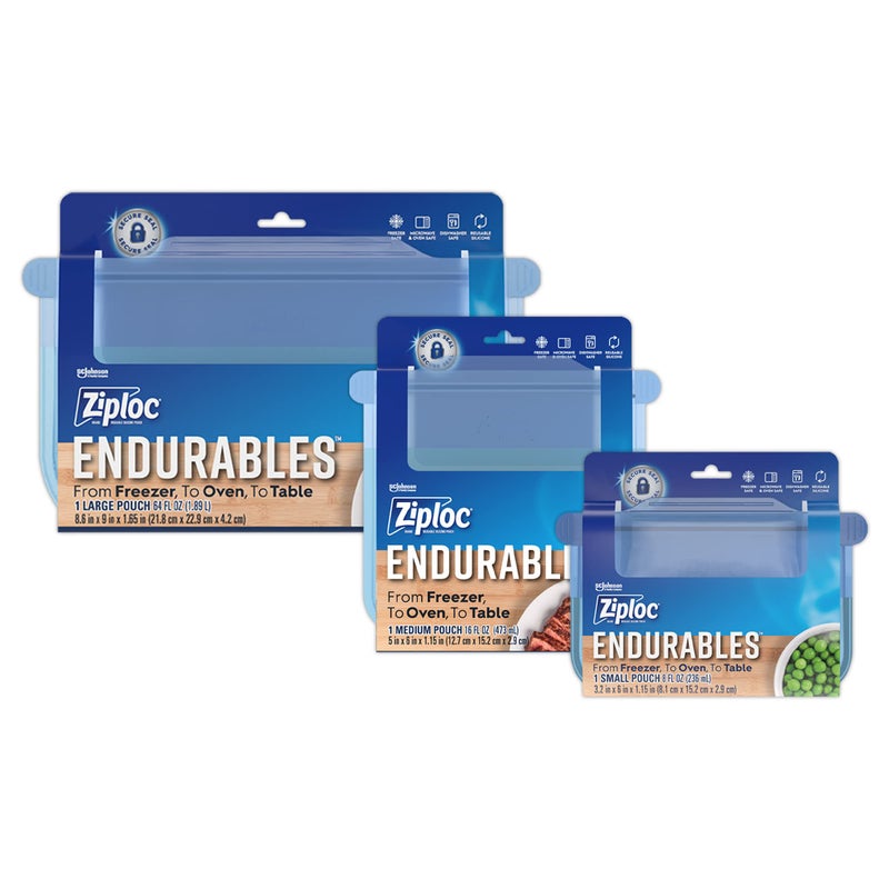 Ziploc Ziploc Endurables Small  Medium  and Large Pouch  Reusable Silicone Bags and Food Storage Meal Prep Containers for Freezer  Oven  and Microwave  Dishwasher Safe - Image 1