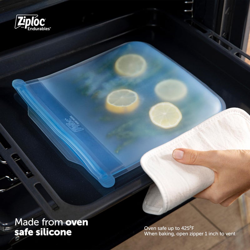 Ziploc Ziploc Endurables Small  Medium  and Large Pouch  Reusable Silicone Bags and Food Storage Meal Prep Containers for Freezer  Oven  and Microwave  Dishwasher Safe - Image 3