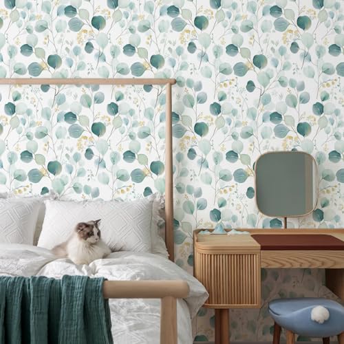 Sevalo Leaf Peel and Stick Wallpaper Boho Contact Paper for Cabinets Green Greenery Leaves Contact Paper Self-Adhesive Removable Wallpaper Eucalyptus Botanical Bathroom Waterproof 17.3inW 78.7inL - Image 2