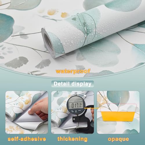 Sevalo Leaf Peel and Stick Wallpaper Boho Contact Paper for Cabinets Green Greenery Leaves Contact Paper Self-Adhesive Removable Wallpaper Eucalyptus Botanical Bathroom Waterproof 17.3inW 78.7inL - Image 4