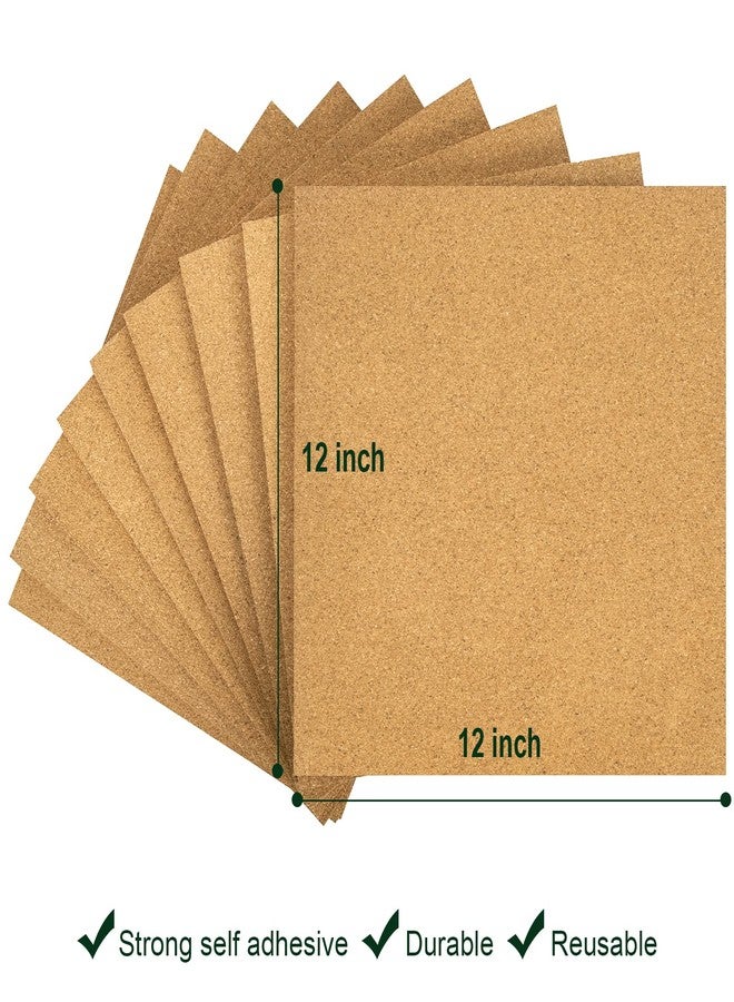 CRCHOM Cork Board Tiles 12"x12" - 1/2" Thick 10 Pack Cork Board Square Bulletin Boards Self Adhesive Corkboards for Walls Pin Boards Corkboards for Office Home School Decor - Image 2