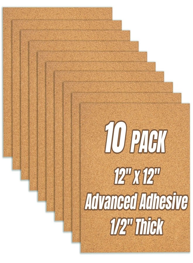 CRCHOM Cork Board Tiles 12"x12" - 1/2" Thick 10 Pack Cork Board Square Bulletin Boards Self Adhesive Corkboards for Walls Pin Boards Corkboards for Office Home School Decor - Image 1