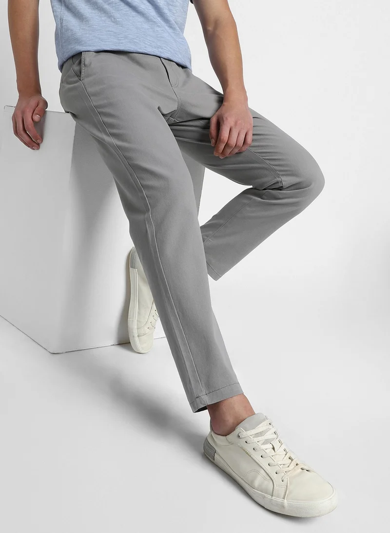 Dennis Lingo Mid Grey Chinos for Men, Straight Fit, Cotton Lycra