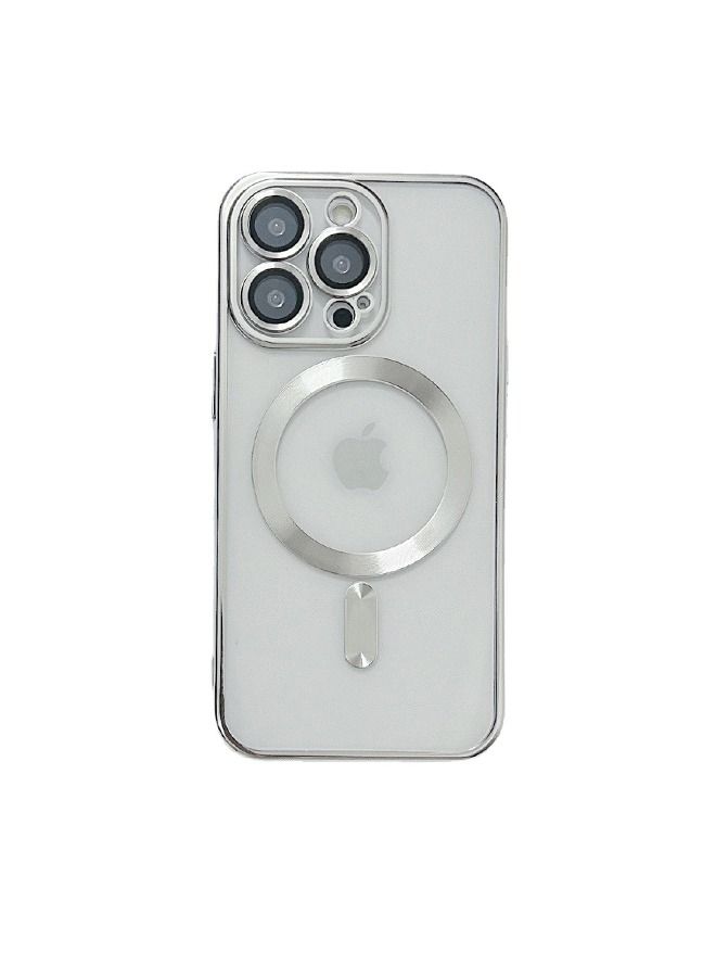 TEAM LUXURY Magnetic Clear Case for iPhone 13 Pro with Camera Lens Protector Full Protection Case Compatible with MagSafe Elegant Anti-Scratch Case Cover Silver  - Image 1