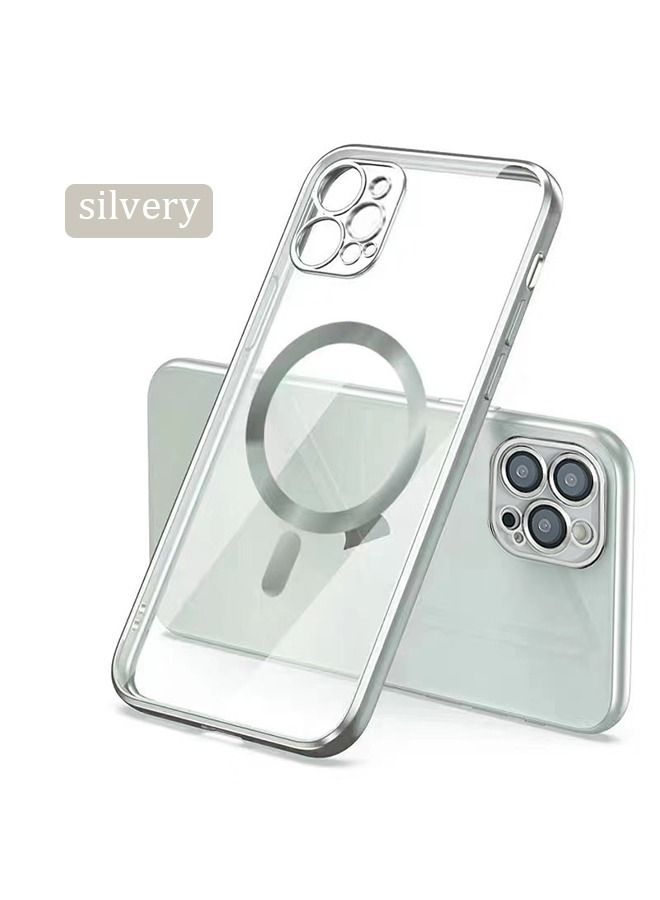 TEAM LUXURY Magnetic Clear Case for iPhone 13 Pro with Camera Lens Protector Full Protection Case Compatible with MagSafe Elegant Anti-Scratch Case Cover Silver  - Image 2