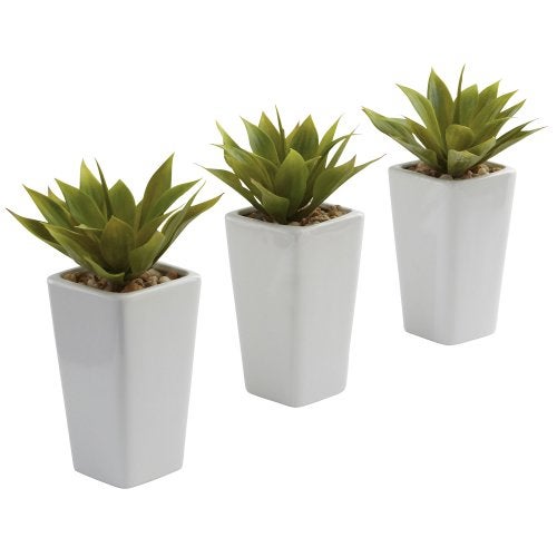 Nearly Natural Mini Agave with Planter (Set of 3) White - Image 1