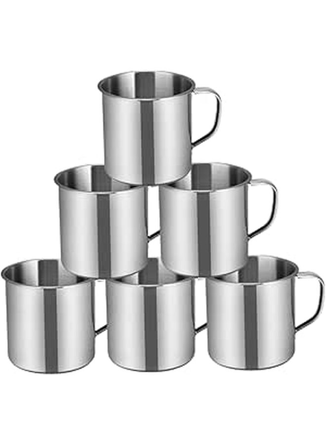 6 Piece Stainless Steel Metal Cups With Handles 16oz Reusable For Camping School - Image 1