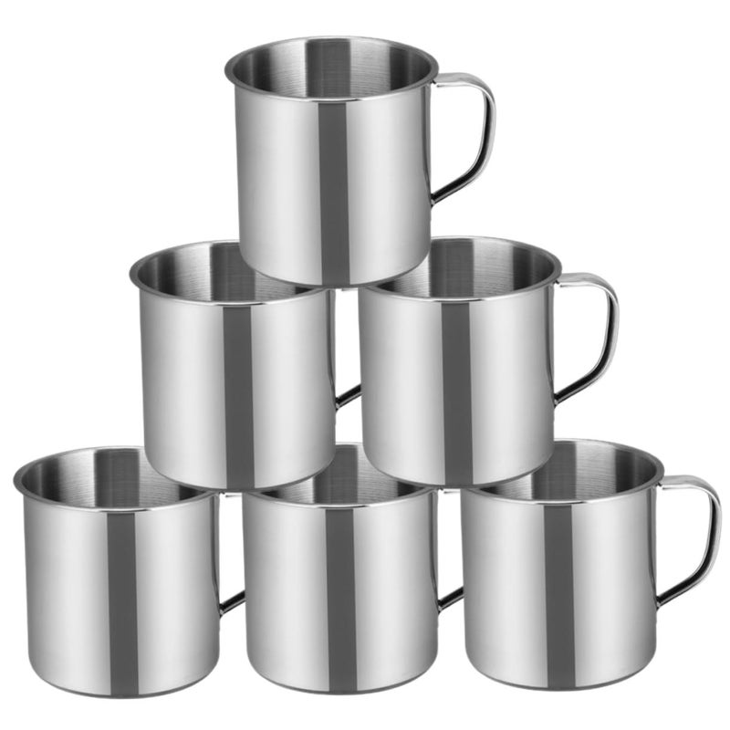 6 Piece Stainless Steel Metal Cups With Handles 16oz Reusable For Camping School - Image 2