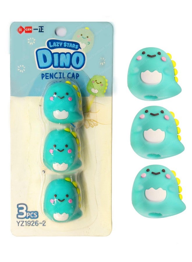 FunBlast FunBlast Pencil Cap for Kids - Pack of 3 Pcs Animal Pencil Cap Set for Kids, Stationary Set for Kids, Silicone Pencil Cap for Kids, Kawaii Pencil Caps Birthday Return Gift (Dino) - Image 1