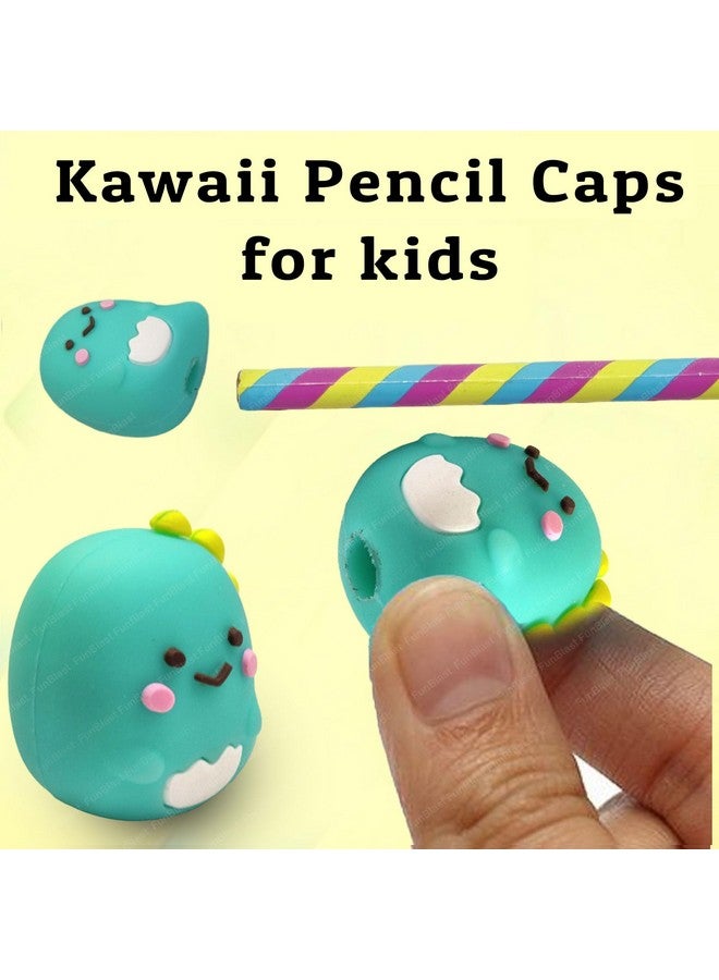 FunBlast FunBlast Pencil Cap for Kids - Pack of 3 Pcs Animal Pencil Cap Set for Kids, Stationary Set for Kids, Silicone Pencil Cap for Kids, Kawaii Pencil Caps Birthday Return Gift (Dino) - Image 3