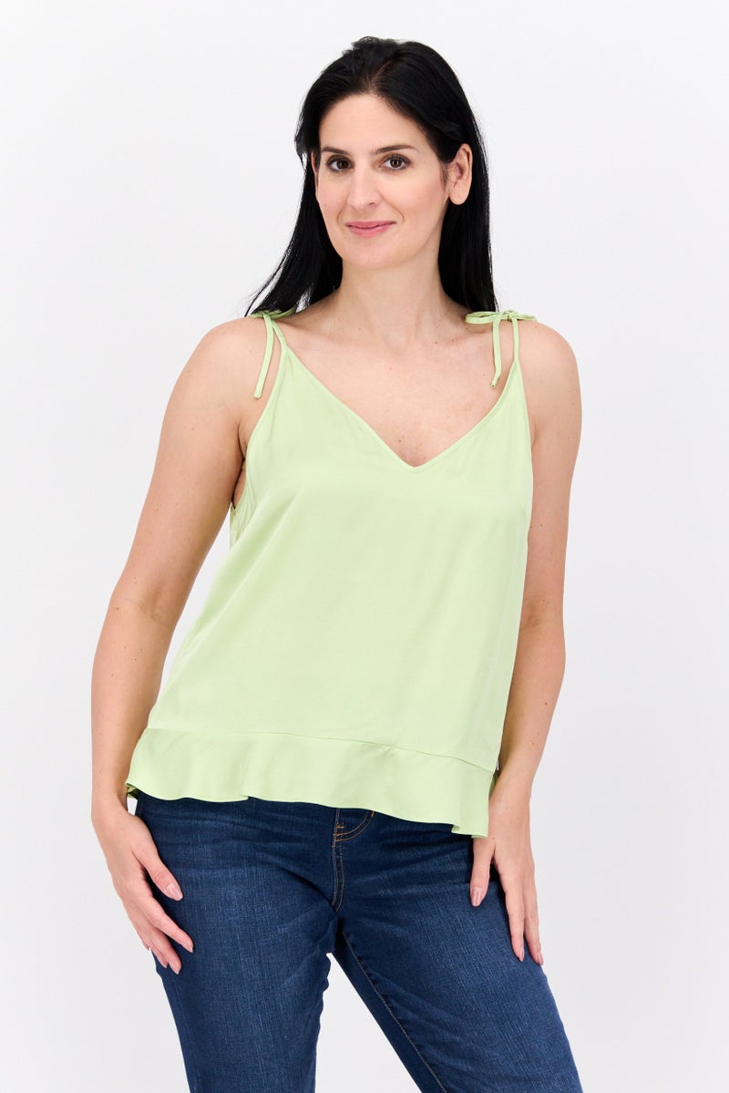 Scotch & Soda Women V-Neck Sleeveless Solid Tank Top, Honey Dew - Image 1