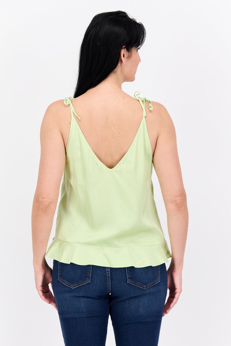 Scotch & Soda Women V-Neck Sleeveless Solid Tank Top, Honey Dew - Image 3