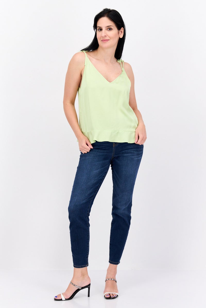 Scotch & Soda Women V-Neck Sleeveless Solid Tank Top, Honey Dew - Image 4