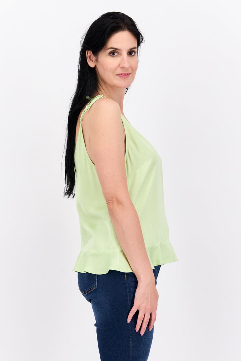 Scotch & Soda Women V-Neck Sleeveless Solid Tank Top, Honey Dew - Image 2