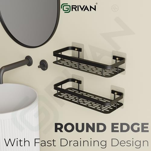 GRIVAN Modern Aluminium Self-Adhesive Wall Mounted 12-inch Bathroom Rack Shelf Organiser | Bathroom Accessories Without Drill for Bathroom and Kitchen (Black, Pack of 2) - Image 5