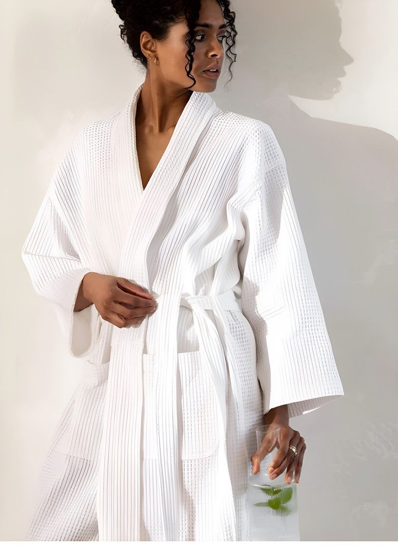 Blueberry - White Waffle Cotton Robe Unisex Bathrobe Standard Size - Image 1