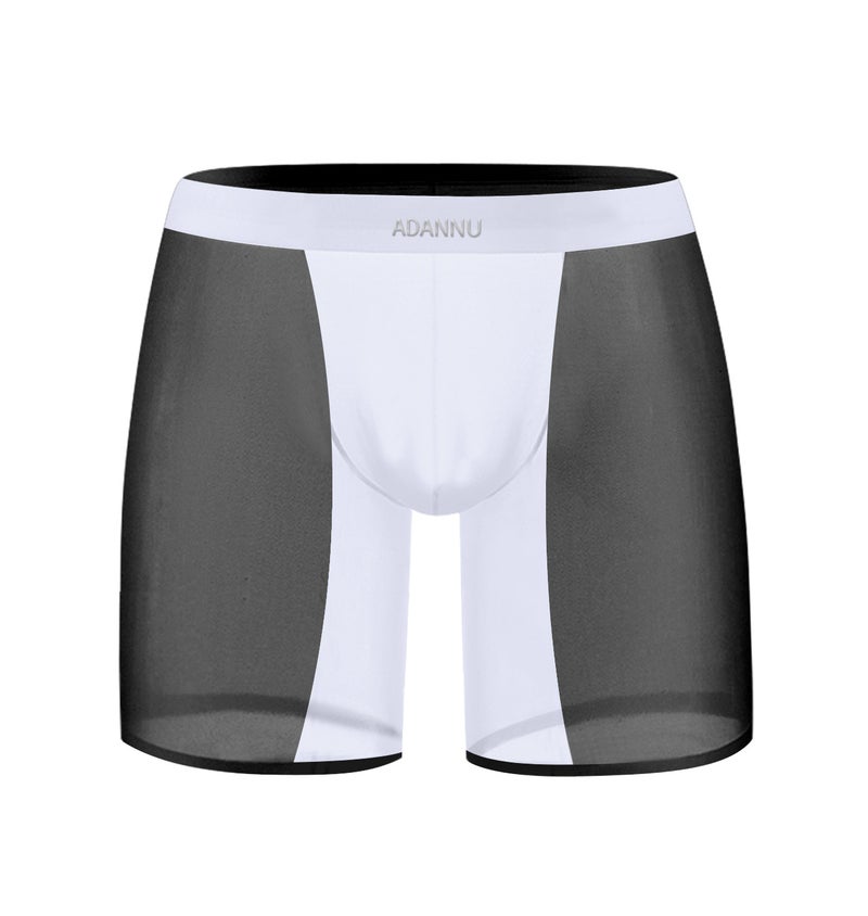 Summer Men's Spliced Boxer Briefs Sexy Fitness Stretch Long Quick-Dry Shorts AD407 - Image 1