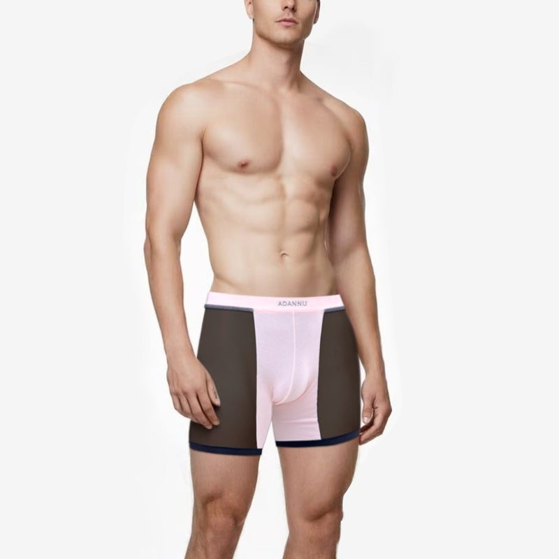 Summer Men's Spliced Boxer Briefs Sexy Fitness Stretch Long Quick-Dry Shorts AD407 - Image 5