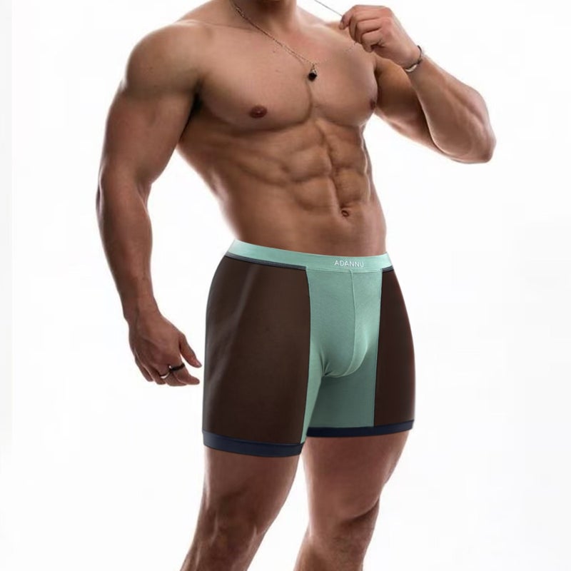 Summer Men's Spliced Boxer Briefs Sexy Fitness Stretch Long Quick-Dry Shorts AD407 - Image 2