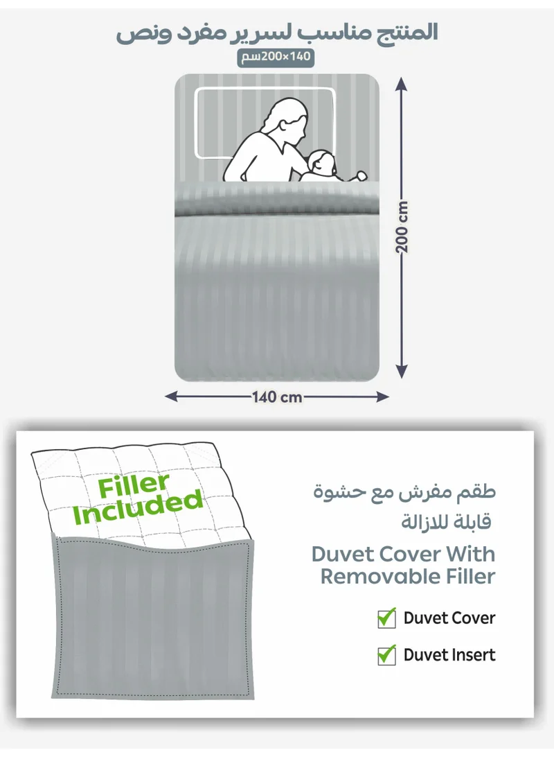 Donetella Striped Comforter Set, Single Size Fits 140x200 cm, 5-Piece Hotel Bedding with 350 GSM Filling – Comforter, Comforter Cover, Fitted Sheet, Pillowshams.